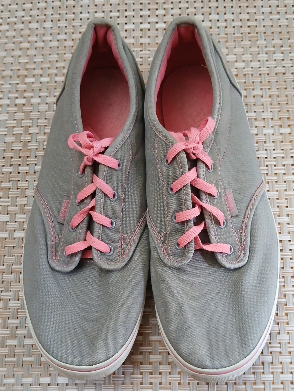 Vans Women's Gray Canvas Sneakers with Pink Accents